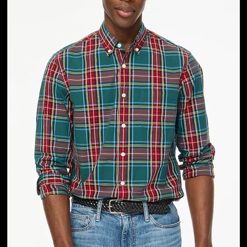 J. Crew Teal, Red and Navy Plaid Button-Down Shirt